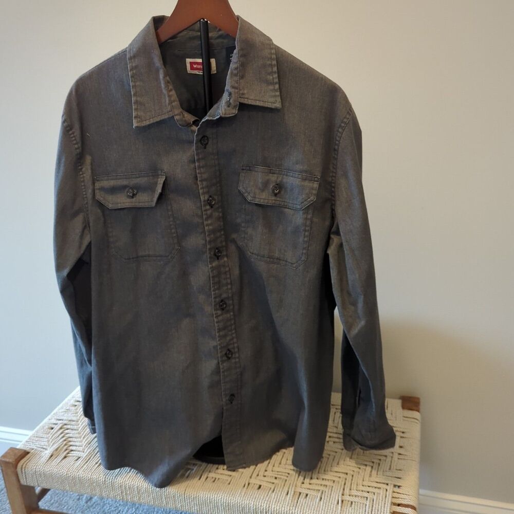 Wrangler Gray Work Button Down Long Sleeve Shirt Men Size L